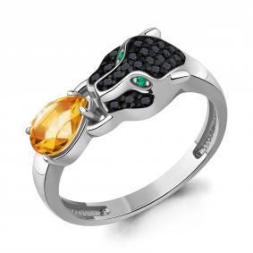 Серебряное кольцо AQUAMARINE А65032006ГЧ с цитрином, гидротермальным изумрудом и ювелирным кристаллом А65032006ГЧ фото