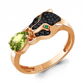Кольцо из золочёного серебра AQUAMARINE А65032007ГЧ-п с хризолитом, гидротермальным изумрудом и ювелирным кристаллом А65032007ГЧ-п фото