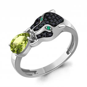 Серебряное кольцо AQUAMARINE А65032007ГЧ с хризолитом, гидротермальным изумрудом и ювелирным кристаллом А65032007ГЧ фото