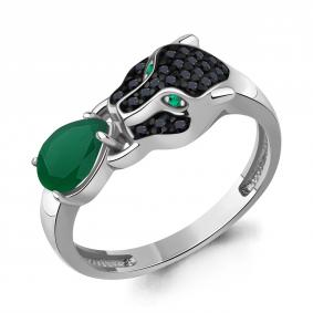 Серебряное кольцо AQUAMARINE А65032009ГЧ с агатом, гидротермальным изумрудом и ювелирным кристаллом А65032009ГЧ фото