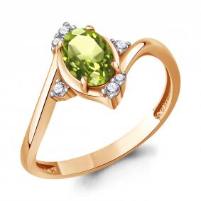 Кольцо из золочёного серебра AQUAMARINE А65032207А-п с фианитом и хризолитом А65032207А-п фото
