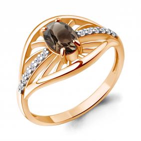 Кольцо из золочёного серебра AQUAMARINE А65032301А-п с фианитом и кварцем А65032301А-п фото