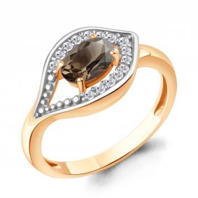 Кольцо из золочёного серебра AQUAMARINE А65032401А-пк с фианитом и кварцем А65032401А-пк фото