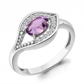 Серебряное кольцо AQUAMARINE А65032404А с фианитом и аметистом А65032404А фото