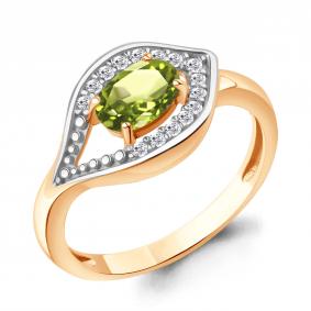 Кольцо из золочёного серебра AQUAMARINE А65032407А-пк с фианитом и хризолитом А65032407А-пк фото