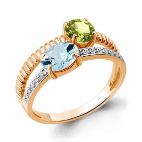 Кольцо из золочёного серебра AQUAMARINE А65032631А-п с топазом, фианитом и хризолитом А65032631А-п фото