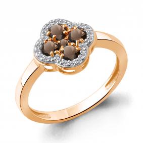 Серебряное кольцо AQUAMARINE А65032801А-п с фианитом и кварцем А65032801А-п фото