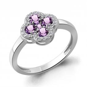 Серебряное кольцо AQUAMARINE А65032804А с фианитом и аметистом А65032804А фото