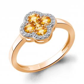 Серебряное кольцо AQUAMARINE А65032806А-п с фианитом и цитрином А65032806А-п фото