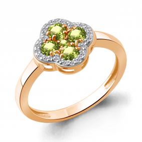 Серебряное кольцо AQUAMARINE А65032807А-п с фианитом и хризолитом А65032807А-п фото