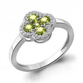 Серебряное кольцо AQUAMARINE А65032807А с фианитом и хризолитом А65032807А фото
