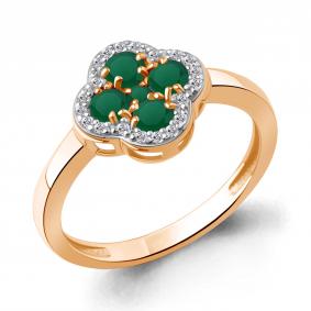 Кольцо из золочёного серебра AQUAMARINE А65032809А-п с фианитом и агатом А65032809А-п фото