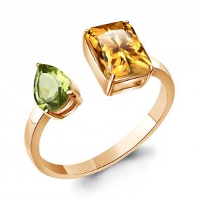 Кольцо из золочёного серебра AQUAMARINE А65034438-п с хризолитом и цитрином А65034438-п фото