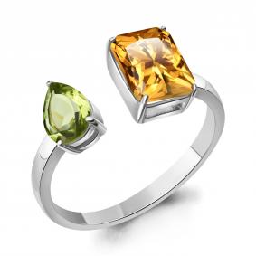 Серебряное кольцо AQUAMARINE А65034438 с хризолитом и цитрином А65034438 фото