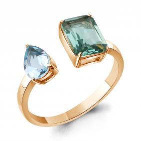 Кольцо из золочёного серебра AQUAMARINE А650344541-п с топазом и празиолитом А650344541-п фото