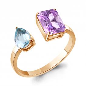 Кольцо из золочёного серебра AQUAMARINE А65034477-п с топазом и аметистом А65034477-п фото