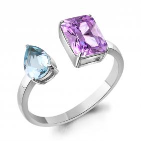 Серебряное кольцо AQUAMARINE А65034477 с топазом и аметистом А65034477 фото