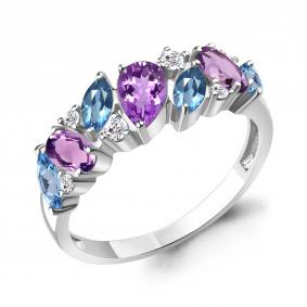 Серебряное кольцо AQUAMARINE А65034730А с топазом, фианитом и аметистом А65034730А фото