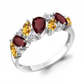 Серебряное кольцо AQUAMARINE А65034734А с фианитом, цитрином и гранатом А65034734А фото