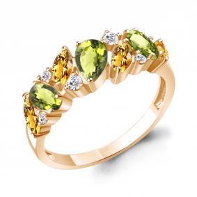 Кольцо из золочёного серебра AQUAMARINE А65034738А-п с фианитом, хризолитом и цитрином А65034738А-п фото