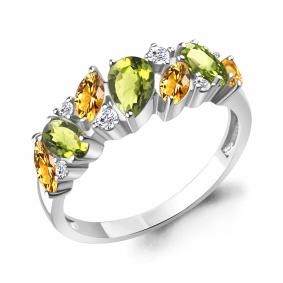 Серебряное кольцо AQUAMARINE А65034738А с фианитом, хризолитом и цитрином А65034738А фото