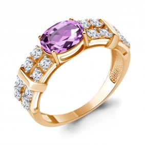 Кольцо из золочёного серебра AQUAMARINE А65034904А-п с фианитом и аметистом А65034904А-п фото