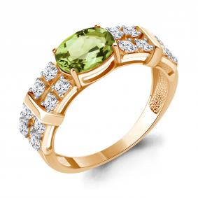 Кольцо из золочёного серебра AQUAMARINE А65034907А-п с фианитом и хризолитом А65034907А-п фото