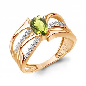 Кольцо из золочёного серебра AQUAMARINE А65037407А-п с фианитом и хризолитом А65037407А-п фото