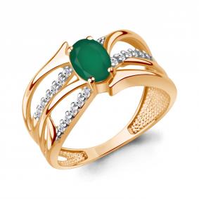 Кольцо из золочёного серебра AQUAMARINE А65037409А-п с фианитом и агатом А65037409А-п фото
