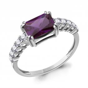 Серебряное кольцо AQUAMARINE А65039584А с фианитом и аметистом А65039584А фото
