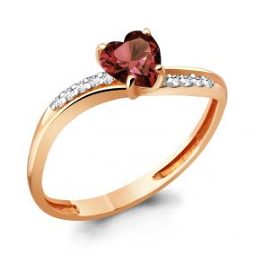 Кольцо из золочёного серебра AQUAMARINE А6506903А-пк с фианитом и гранатом А6506903А-пк фото