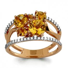 Кольцо из золочёного серебра AQUAMARINE А6508406А-п с фианитом и цитрином А6508406А-п фото