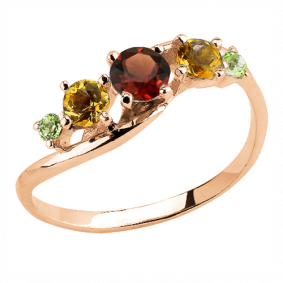 Кольцо из золочёного серебра AQUAMARINE А6509249-п с хризолитом, цитрином и гранатом А6509249-п фото
