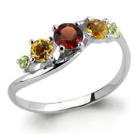 Серебряное кольцо AQUAMARINE А6509249 с хризолитом, цитрином, гранатом и миксом камней А6509249 фото