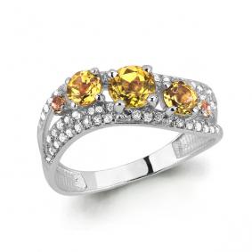Серебряное кольцо AQUAMARINE А6509706А с фианитом и цитрином А6509706А фото