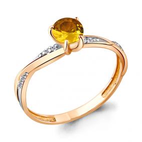 Кольцо из золочёного серебра AQUAMARINE А6511806А-п с фианитом и цитрином А6511806А-п фото