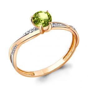 Кольцо из золочёного серебра AQUAMARINE А6511807А-п с фианитом и хризолитом А6511807А-п фото