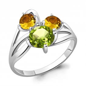 Серебряное кольцо AQUAMARINE А6513638 с хризолитом и цитрином А6513638 фото