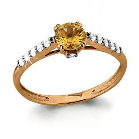 Кольцо из золочёного серебра AQUAMARINE А6516406А-п с фианитом и цитрином А6516406А-п фото