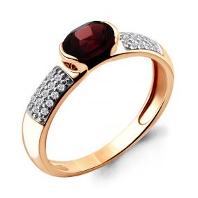 Кольцо из золочёного серебра AQUAMARINE А6519403А-п с фианитом и гранатом А6519403А-п фото
