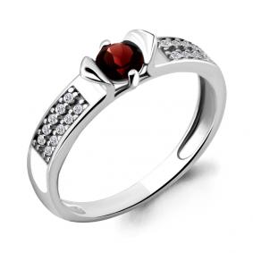 Серебряное кольцо AQUAMARINE А6519503А с фианитом и гранатом А6519503А фото