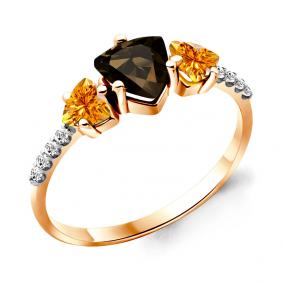 Кольцо из золочёного серебра AQUAMARINE А6519735А-п с фианитом, цитрином, миксом камней и раухтопазом А6519735А-п фото