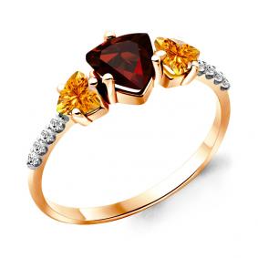 Кольцо из золочёного серебра AQUAMARINE А6519737А-п с фианитом, цитрином и гранатом А6519737А-п фото