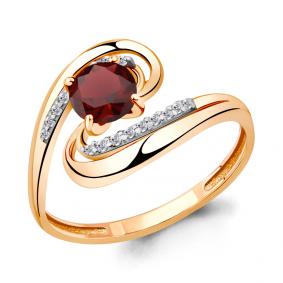 Кольцо из золочёного серебра AQUAMARINE А6520503А-п с фианитом и гранатом А6520503А-п фото
