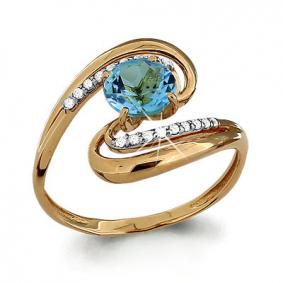Кольцо из золочёного серебра AQUAMARINE А6520505А-п с топазом и фианитом А6520505А-п фото