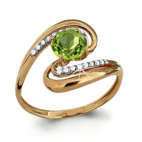 Кольцо из золочёного серебра AQUAMARINE А6520507А-п с фианитом и хризолитом А6520507А-п фото