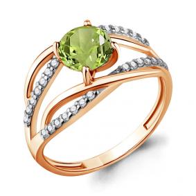 Кольцо из золочёного серебра AQUAMARINE А6520607А-п с фианитом и хризолитом А6520607А-п фото