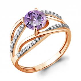 Кольцо из золочёного серебра AQUAMARINE А6520625А-п с фианитом и алекситом А6520625А-п фото