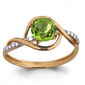 Кольцо из золочёного серебра AQUAMARINE А6520707А-п с фианитом и хризолитом А6520707А-п фото