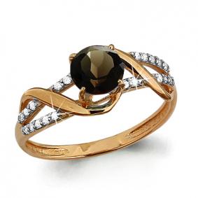 Кольцо из золочёного серебра AQUAMARINE А6520901А-п с фианитом и раухтопазом А6520901А-п фото